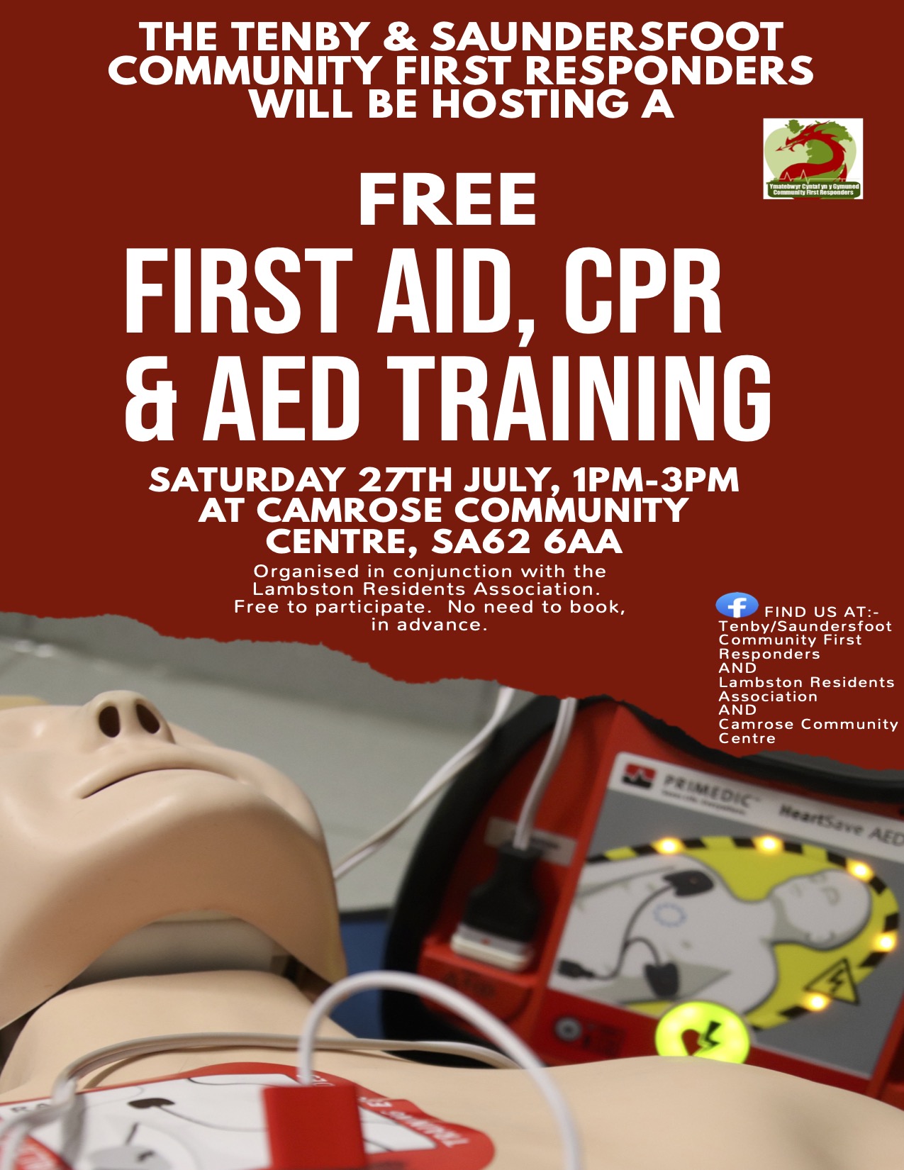 27th July-Free Training-AED/CPR/First Aid